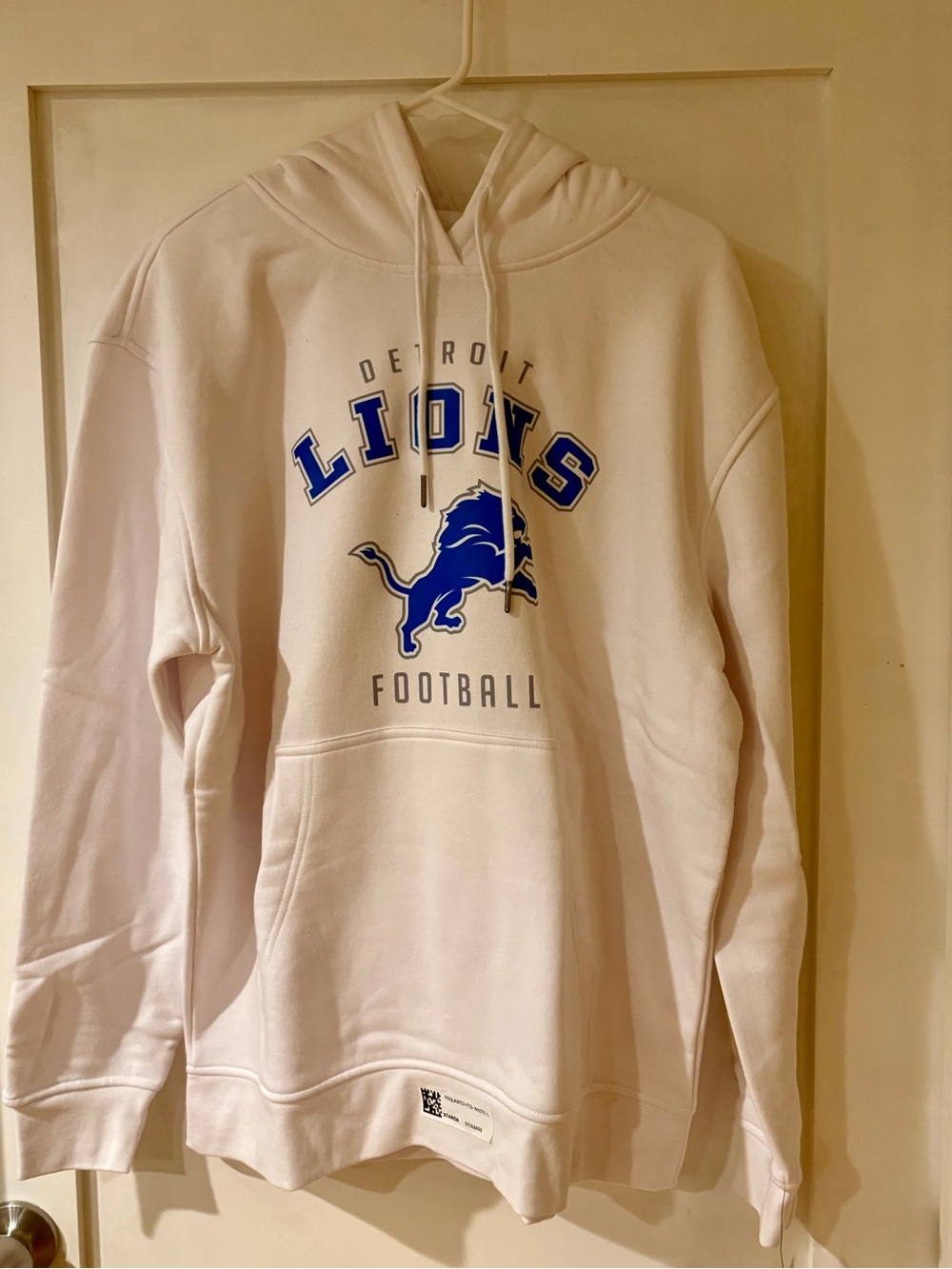 Detroit Lions White Hoodie with Blue Logo (Size Large)